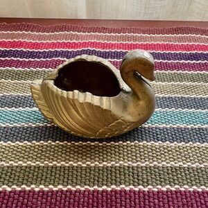 Brass Swan Decorative Planter - Gold Accent Home Art